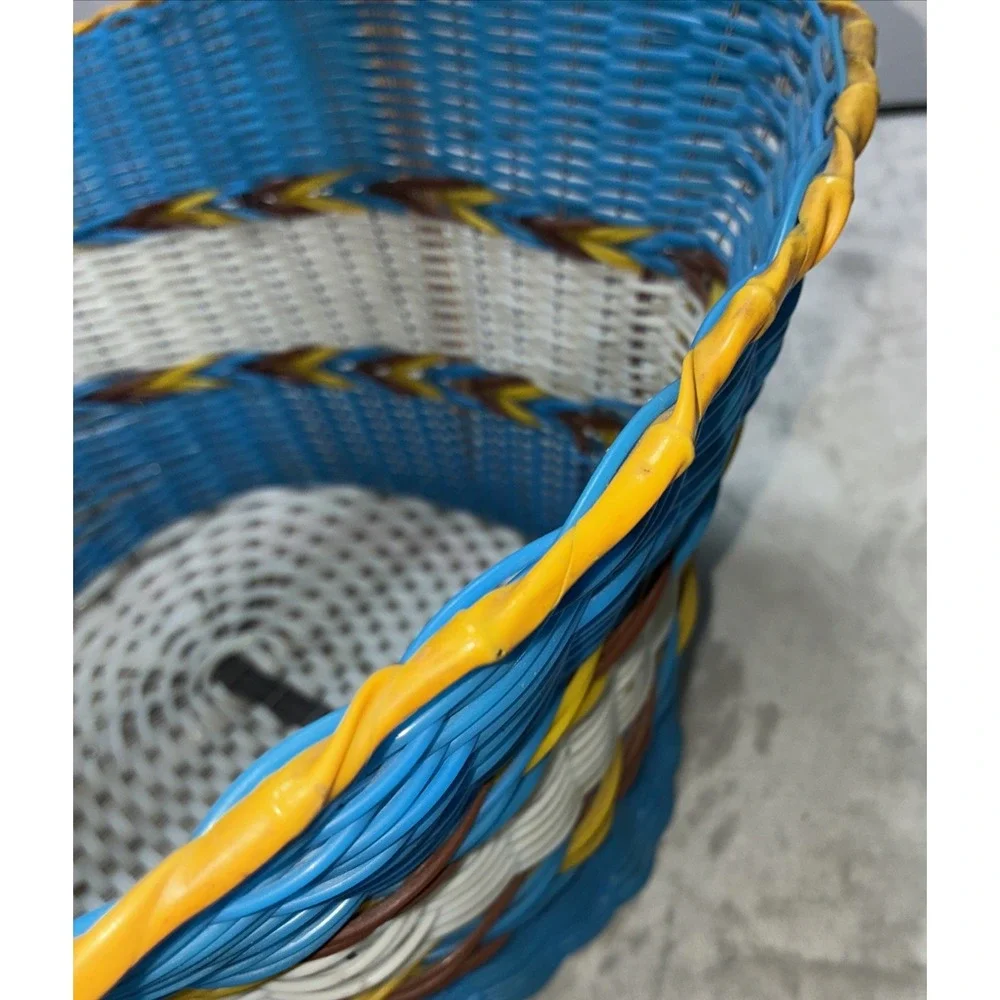 Basket‎ Wire Frame Vinyl Blue Native Southwest Woven MCM 14x12x11